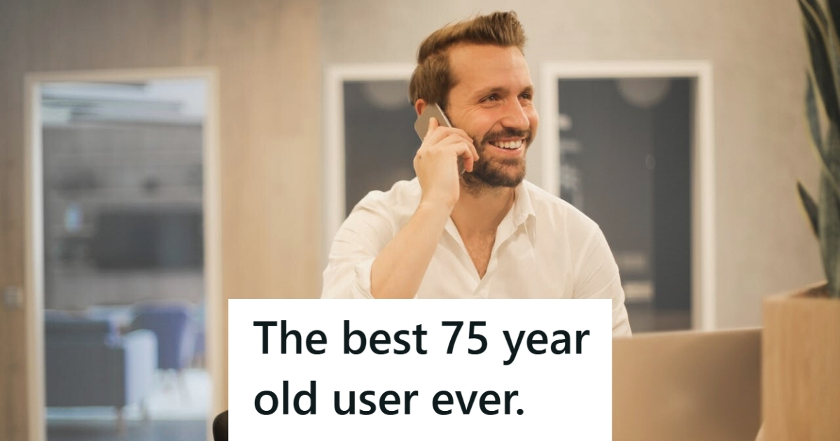Software Company Employee Was Used To Receiving Angry Calls, But One 75 Year Old Lady With Lots Of Questions Made His Day Happy man on the phone