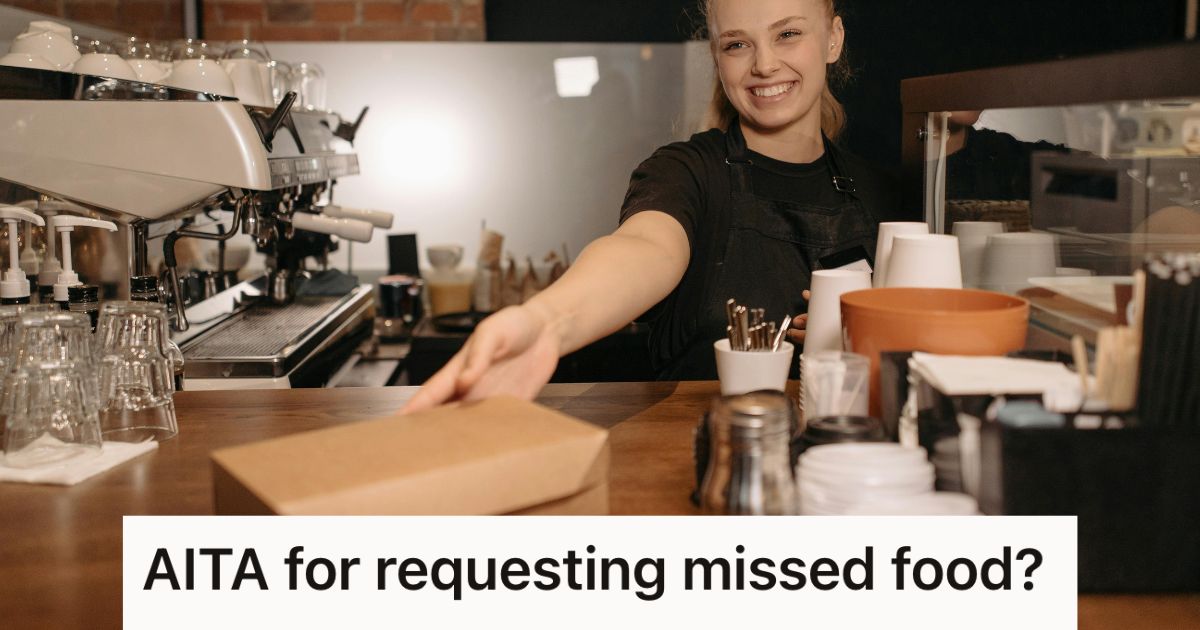 Restaurant worker handing out a box