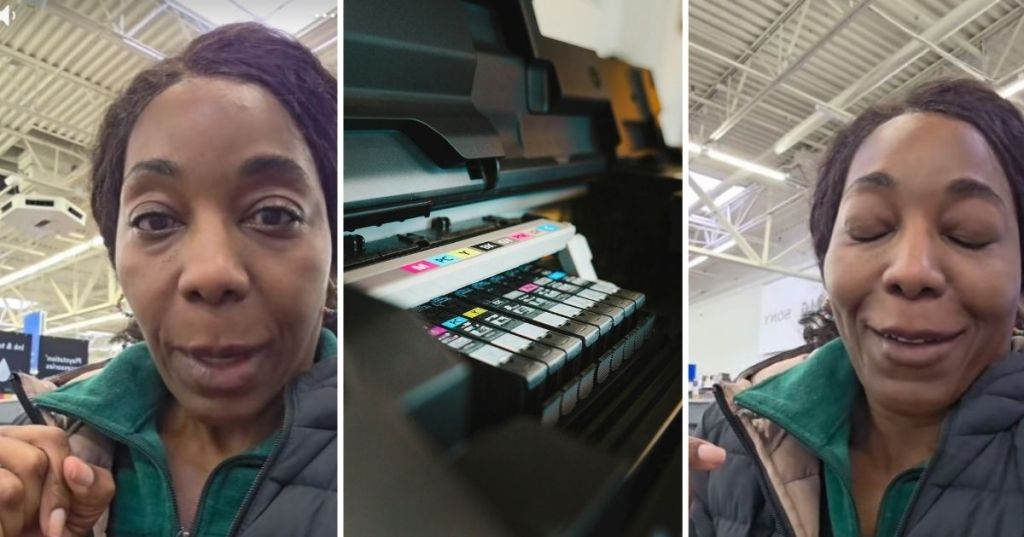 Woman buying printer ink