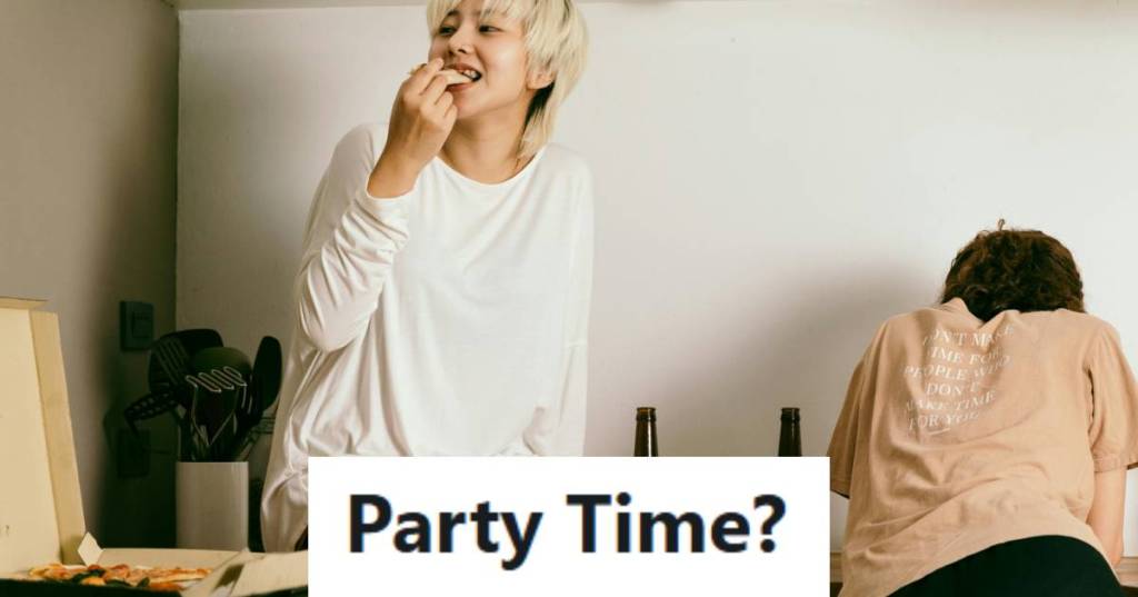 Teenager sitting on the counter eating pizza while her parents are out of town