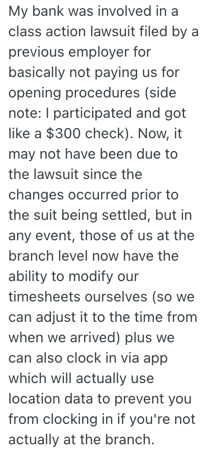 Screenshot 2025 12 04 at 4.44.33 PM A Bank Employee Got Grief From A Manager About Including Morning Security Checks On Their Timesheet, So They Stopped Helping Her Out With Them