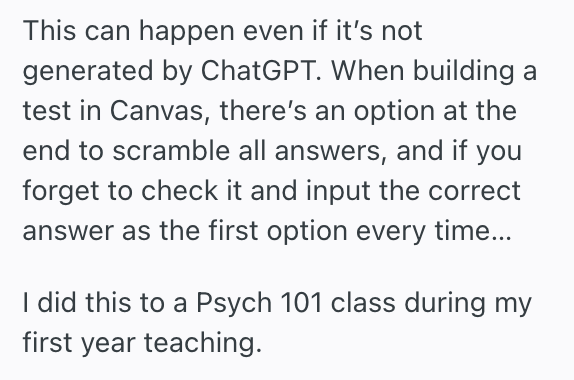 Screenshot 2025 12 07 at 10.41.06 PM Man Took A 120 Question Multiple Choice Test But Almost All Answers Were The Same, So He Realized His Professor Likely Used ChatGPT