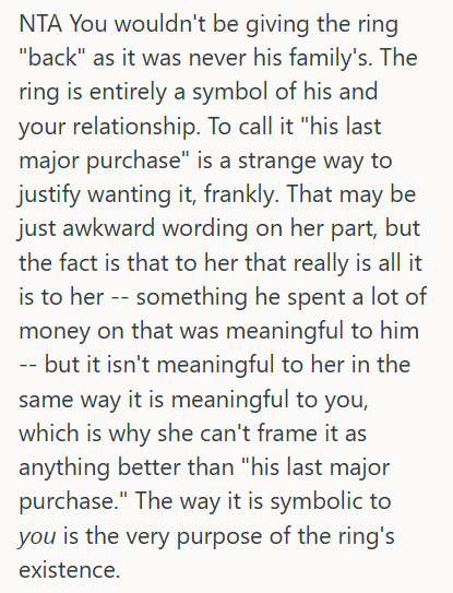 Screenshot 2025 12 19 182220 Mother In Law Asked Her Daughter In Law To Return Her Engagement Ring After The Grooms Tragic Demise, But The Daughter In Law Isnt Sure If She Should Give Her Cherished Memory Away