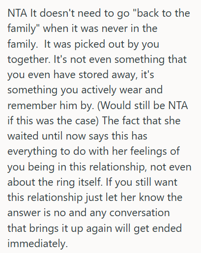 Screenshot 2025 12 19 182231 Mother In Law Asked Her Daughter In Law To Return Her Engagement Ring After The Grooms Tragic Demise, But The Daughter In Law Isnt Sure If She Should Give Her Cherished Memory Away