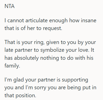 Screenshot 2025 12 19 182240 Mother In Law Asked Her Daughter In Law To Return Her Engagement Ring After The Grooms Tragic Demise, But The Daughter In Law Isnt Sure If She Should Give Her Cherished Memory Away