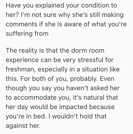Screenshot 2025 12 20 at 12.23.06 PM A young woman has a health problem that causes her sleep schedule to be weird and gets angry when her roommate complains about her sleeping all the time
