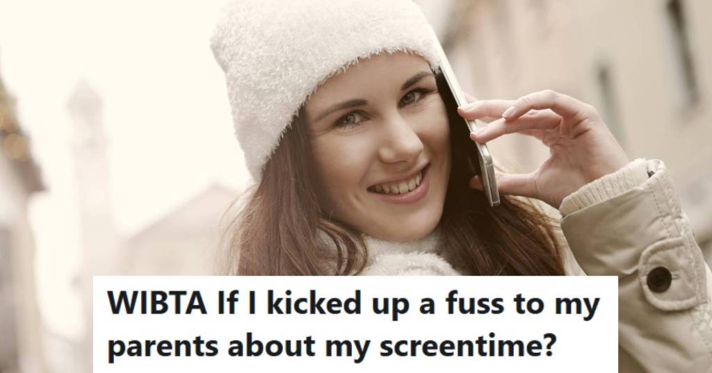 17 year old girl on the phone, smiling because her parents are letting her talk on the phone