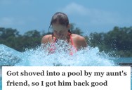 Guy Pushes An Innocent Kid Into A Swimming Pool On Thanksgiving As A Prank, So The Kid Gets The Wettest Revenge Possible