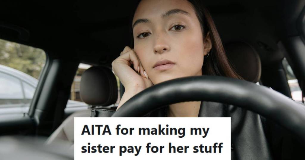 Woman sitting in the driver seat of her car fed up with her sister