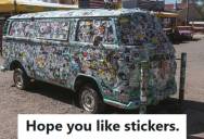 Driver Watched A Woman Dent His Car And Walk Away Pretending As If Nothing Happened, So He Covered Her Vehicle In Stickers And Watched From A Distance