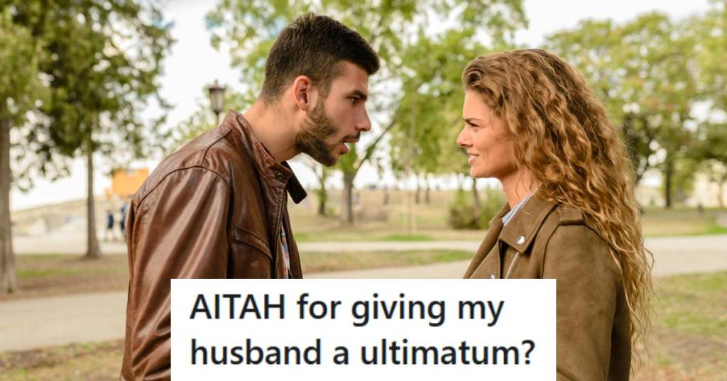 Woman and man standing in the middle of a park, fighting about money