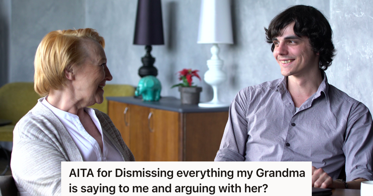Adult Grandchild Moves In With Grandma, But His Grandma Criticizes Everything He Does And Snoops When Hes Not Looking grandmother talking to adult grandson