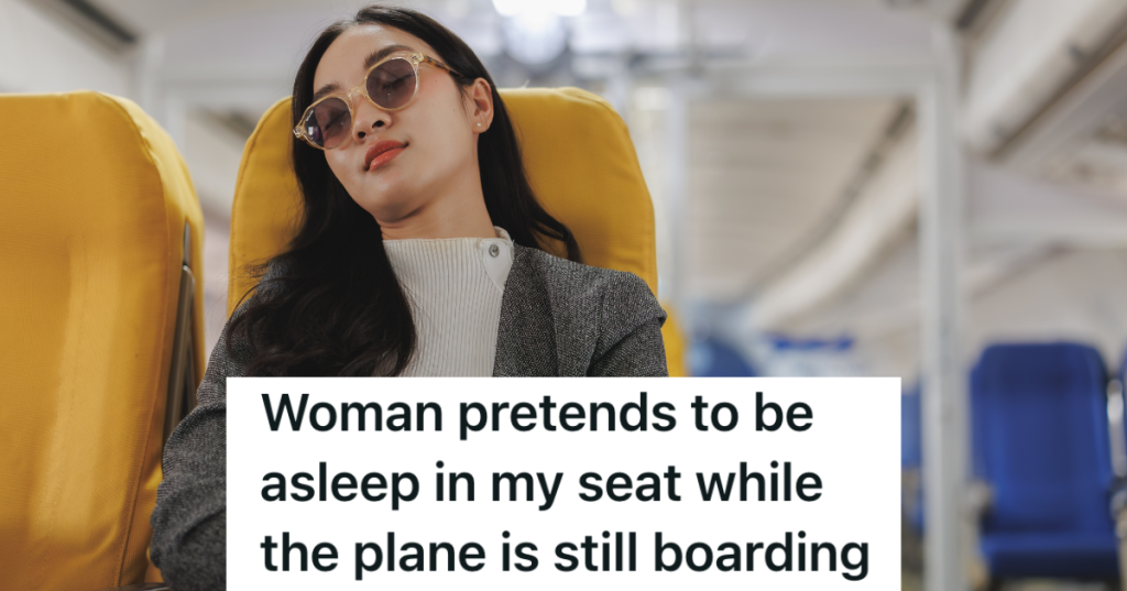 woman sleeping in airplane aisle seat