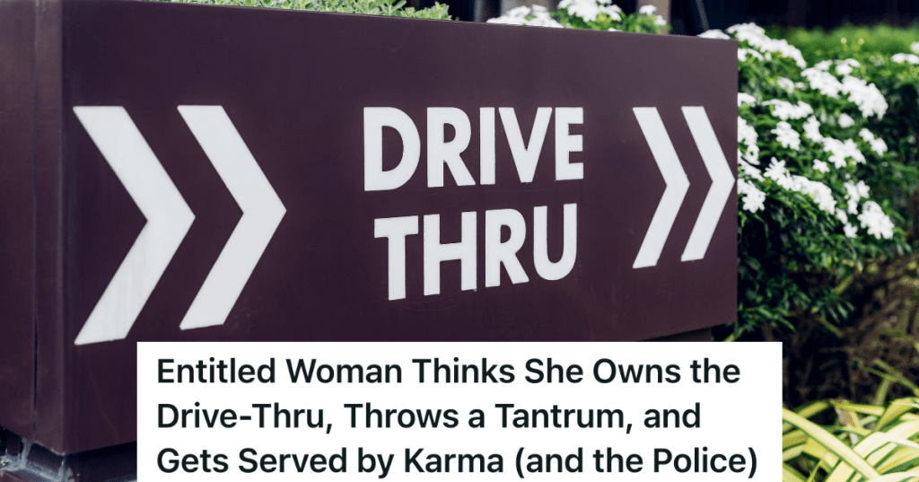 black sign that reads "drive thru"