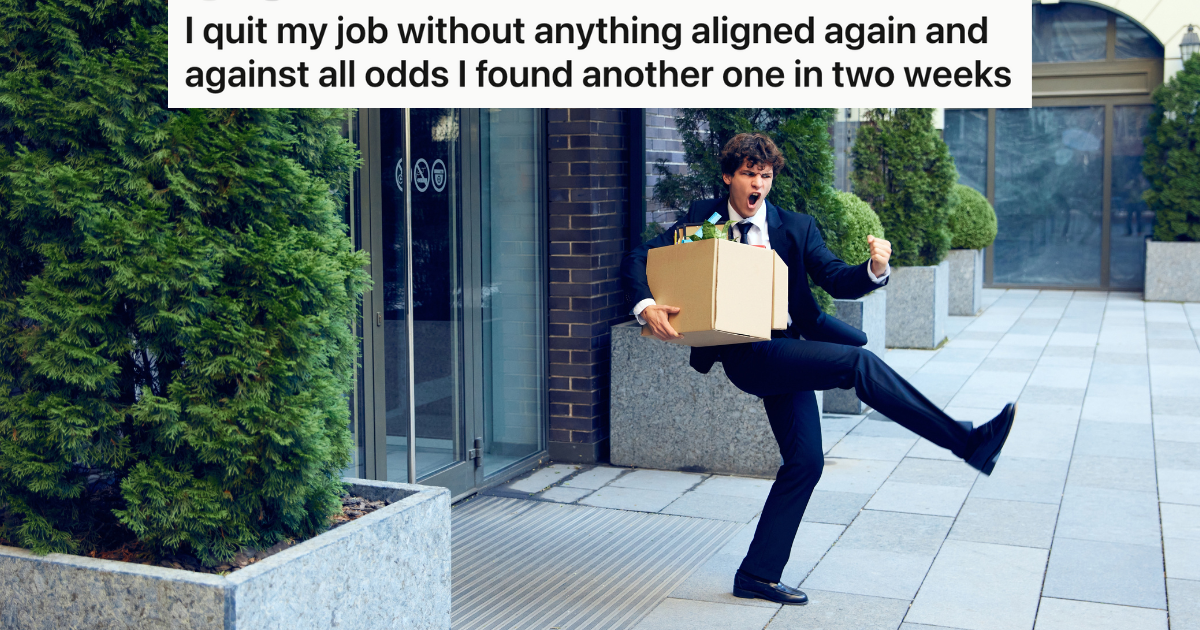 Happy young man in formal wear dancing with box with his belongings, celebrating successful quitting job