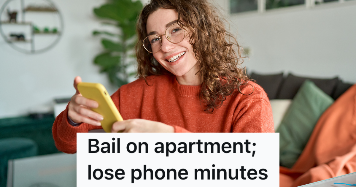 smiling young woman in glasses holding a yellow cell phone