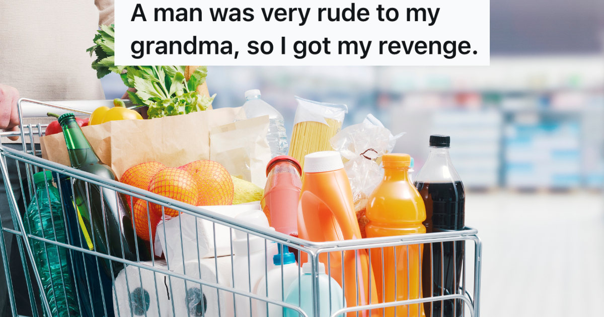 man pushing shopping cart full of groceries