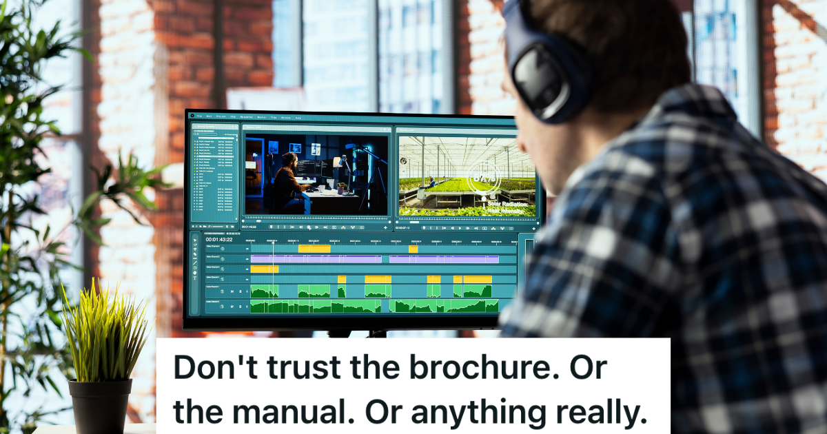 video editor looking at computer monitor