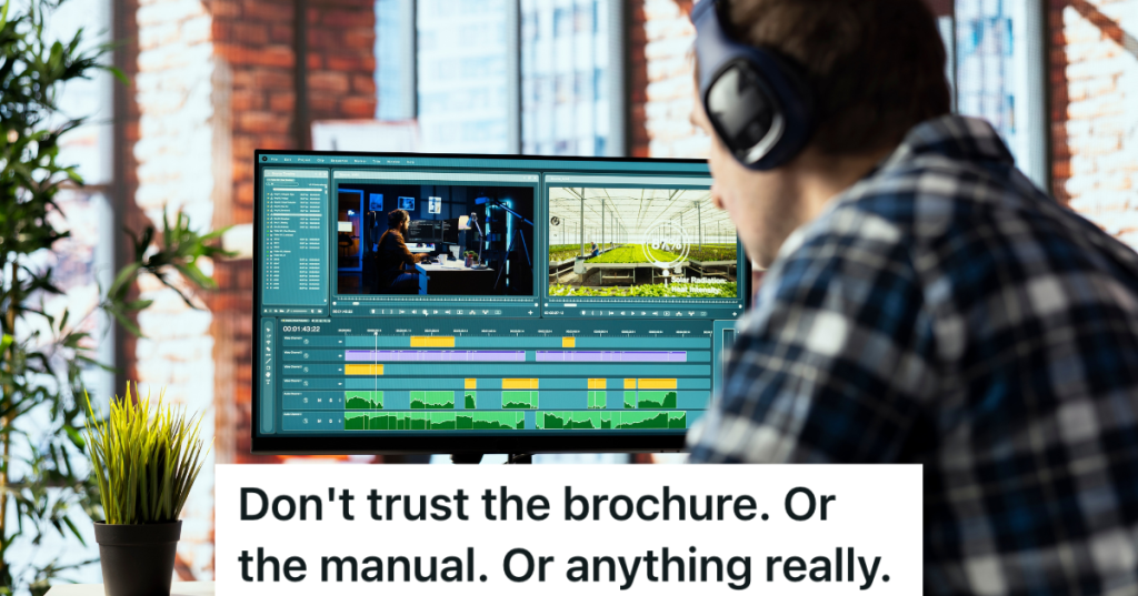 video editor looking at computer monitor
