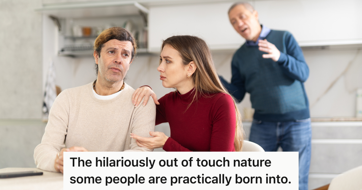 couple is annoyed while listening to elderly man complain