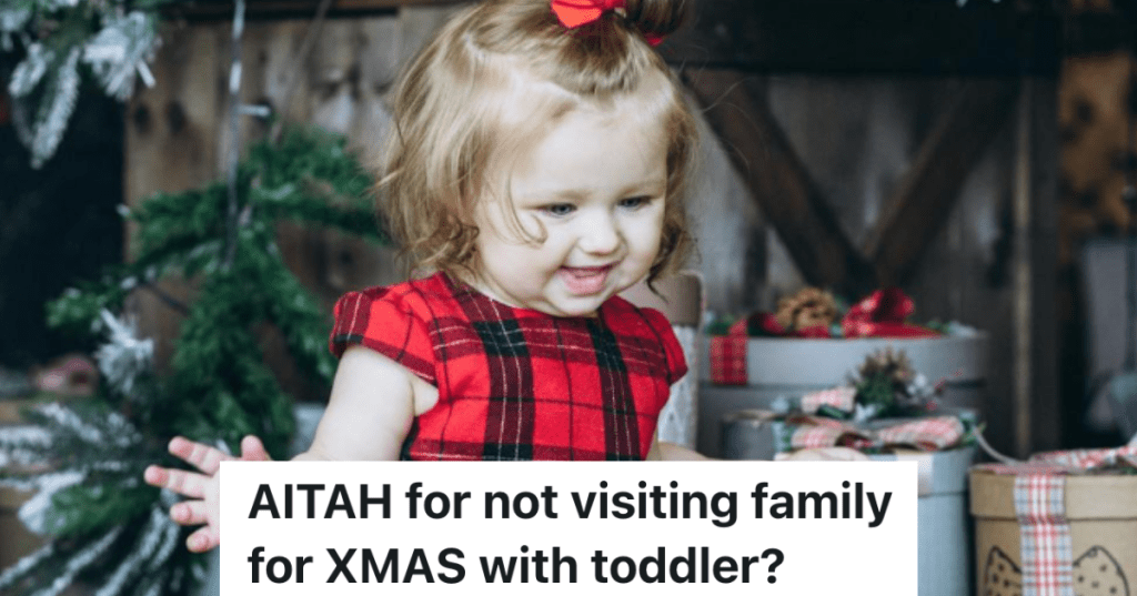 toddler girl looking at Christmas presents