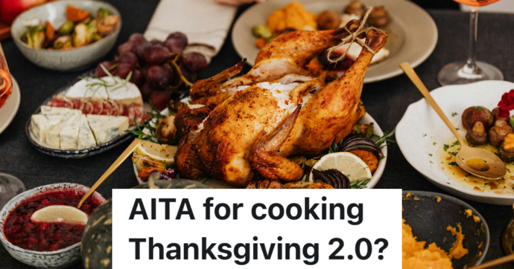 roast turkey on a dining table with sides