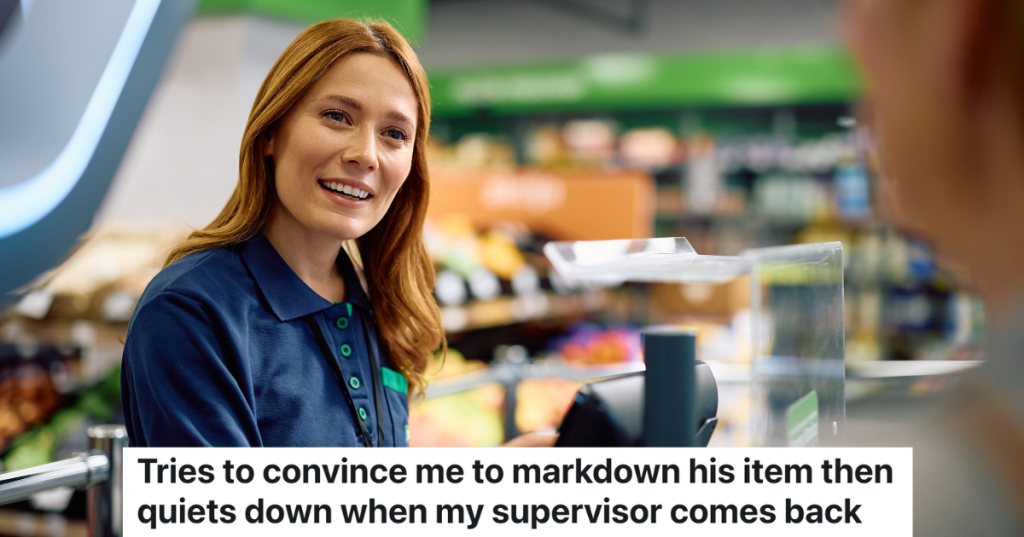 friendly cashier talking to a customer