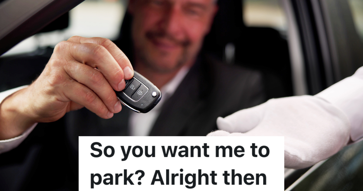 man in suit handing car keys to person in white gloves
