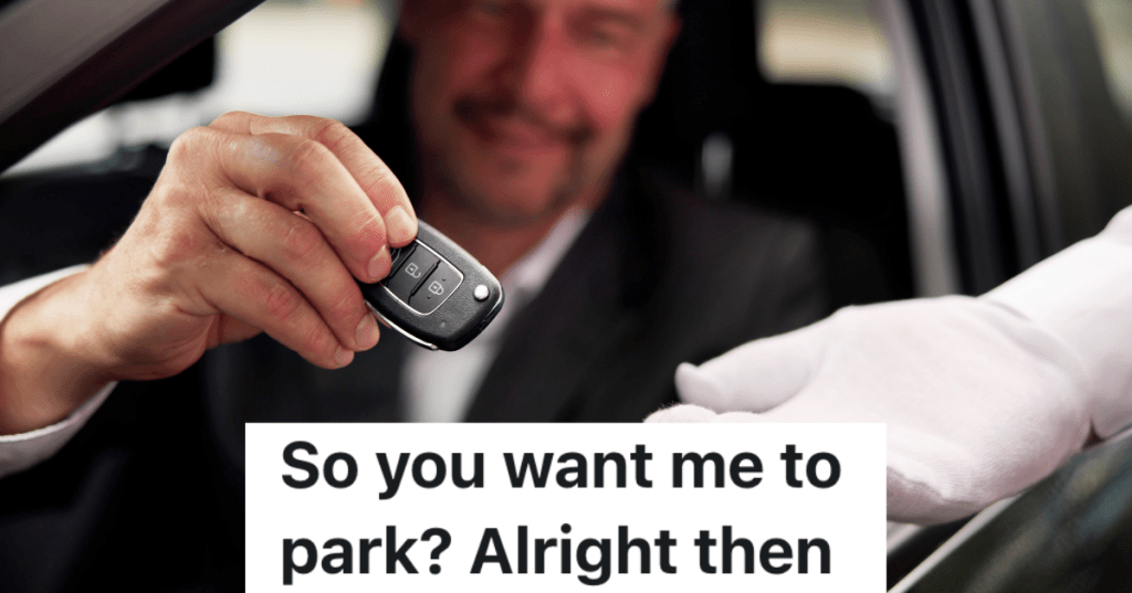 man in suit handing car keys to person in white gloves