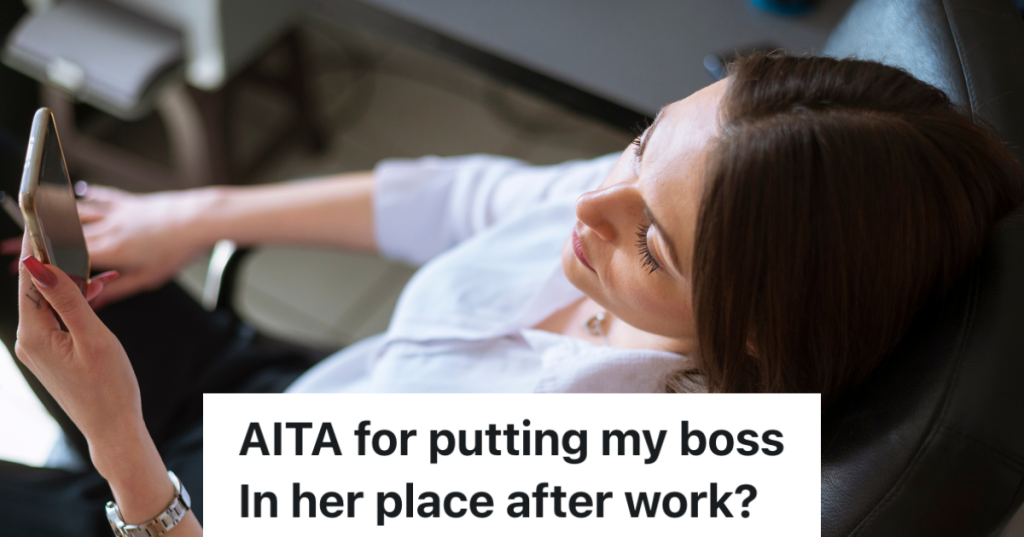 businesswoman relaxing and looking at her phone at work