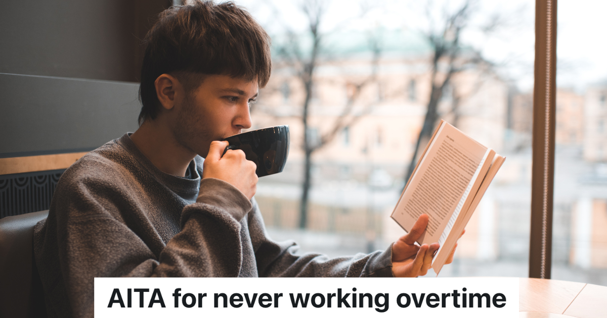 Employee Refuses To Work Overtime At His Job, So His Coworker Thinks Hes Lazy And Not A Team Player man reading a book in a cafe