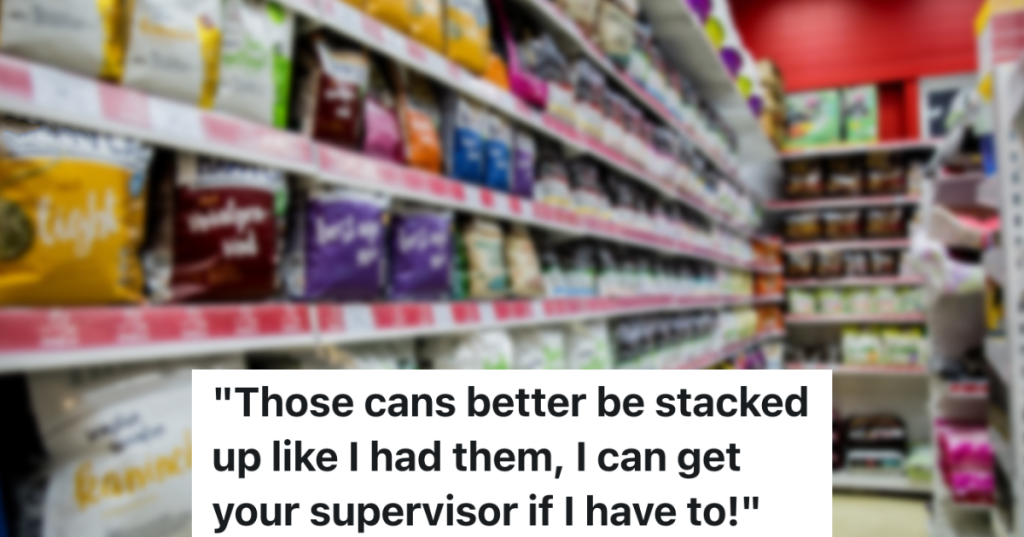 blurred image of cat food on store shelves