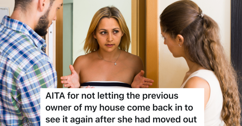 couple blocking young woman from entering their home