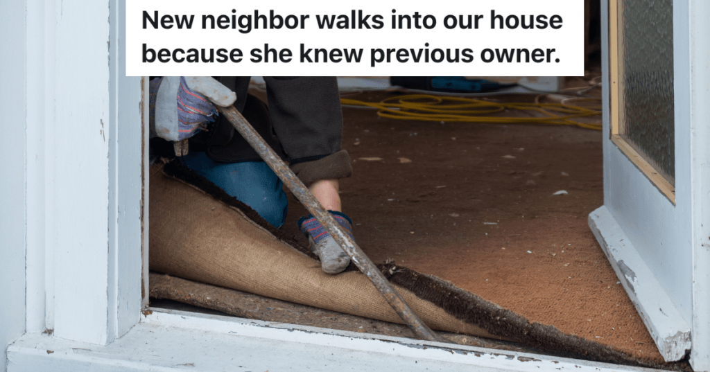using a crowbar to pull up carpet near an exterior door