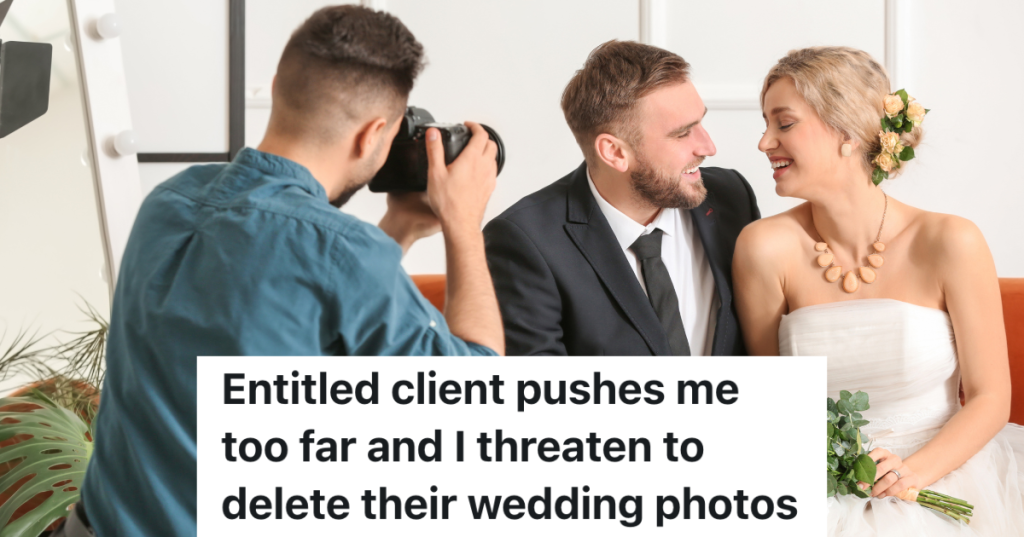 male wedding photographer taking pictures of bride and groom