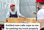 Truck Driver Had To Park On The Sidewalk Due To Construction Work, But Then A Guy On A Bicycle Decided To Call The Police