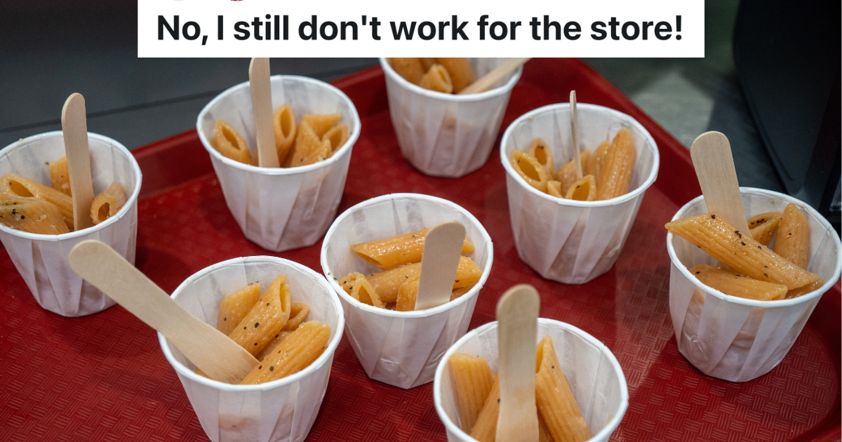 pasta samples in little white cups on a red tray