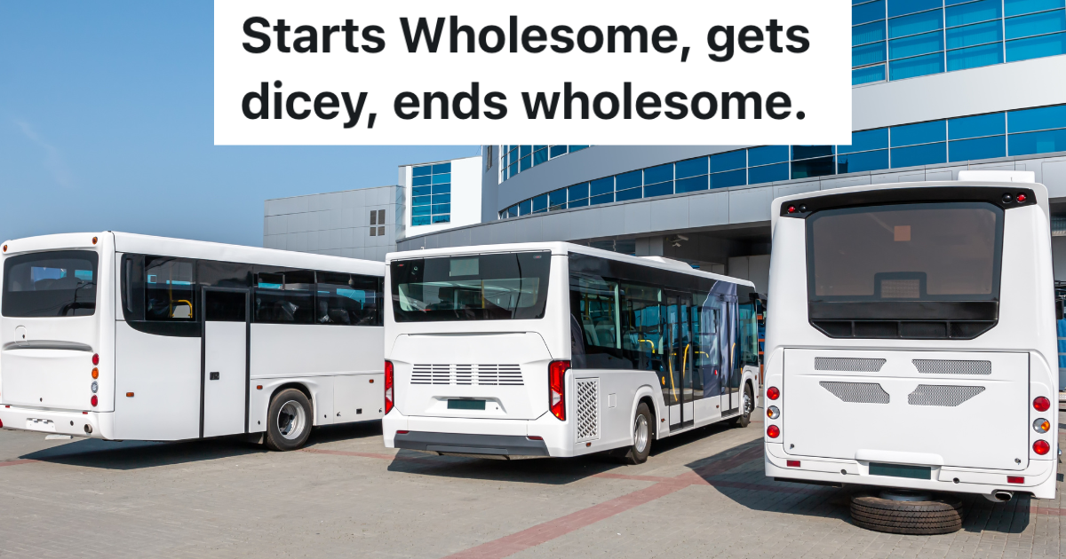 Kind Man Helps Little Old Lady At A Bus Station Kiosk, And She Later Thanks Him By Pretending Hes Her Nephew three white buses outside a bus terminal