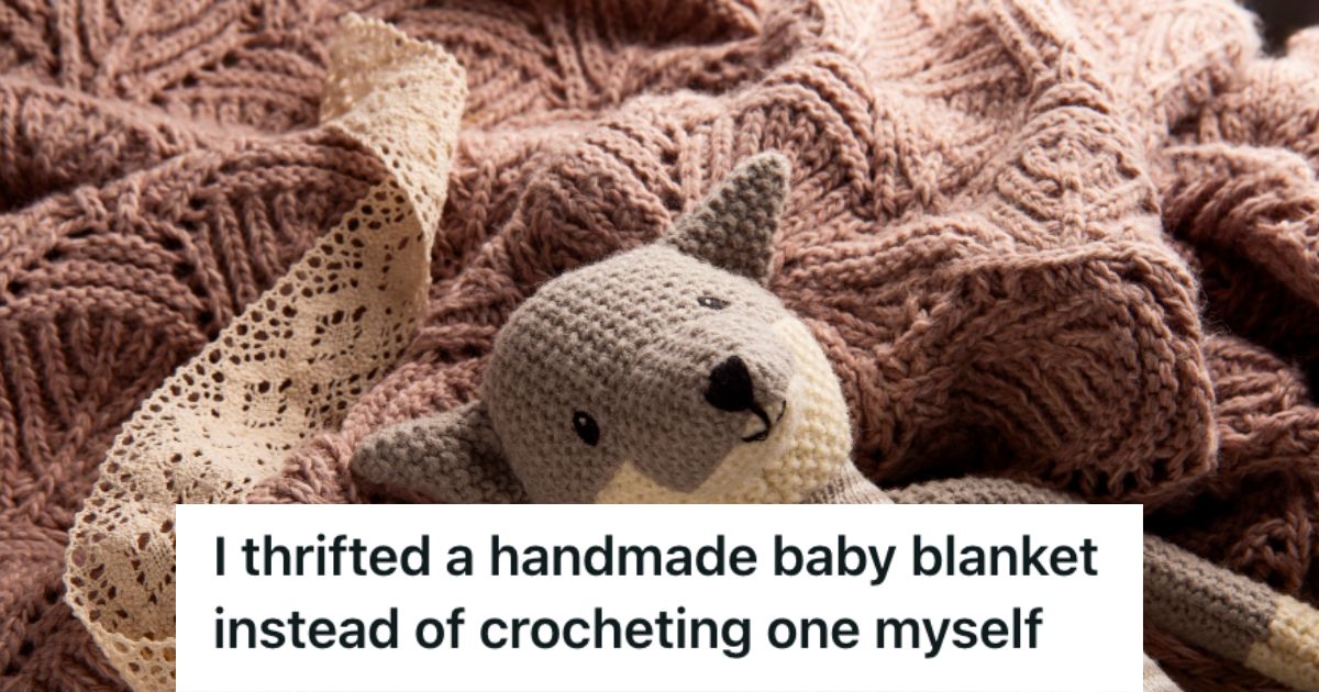 Pink crocheted blanket and a stuff toy