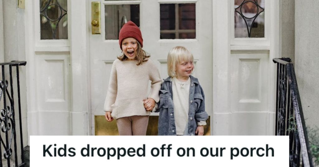 Small kids in front of the door