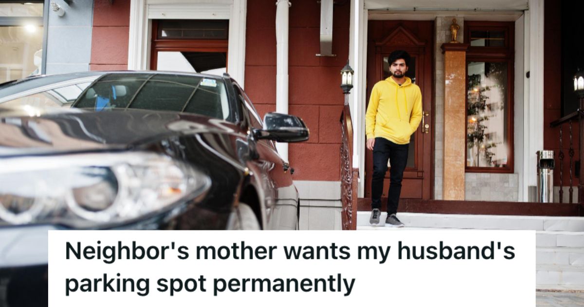 Man going do his driveway where a car is parked