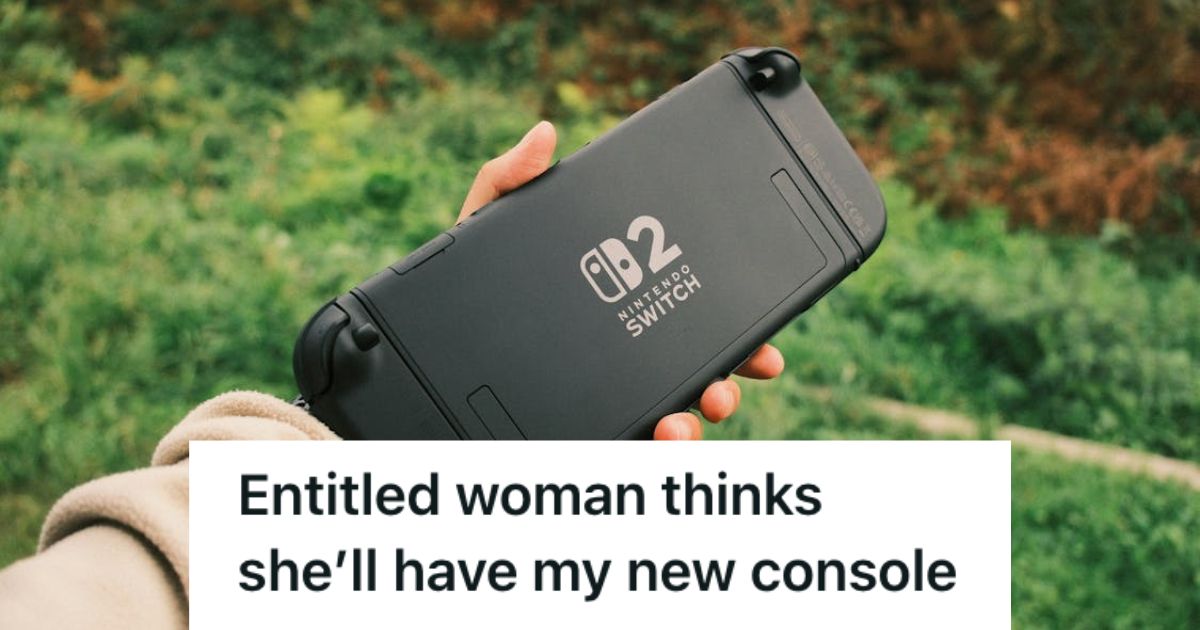 Customer Went To Get His New Nintendo Switch 2, But A Rude Woman Wanted His After Learning The Console Was Sold Out Person holding their Nintendo Switch 2
