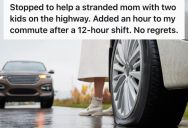 Employee Was Driving Home After A Long Shift And Just Wanted To Rest, But He Decided To Help A Mom And Her Kids Stuck With A Flat Tire