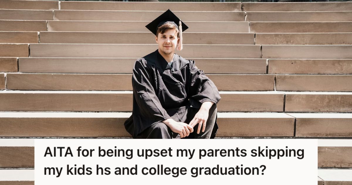 Woman Expected Her Parents To Attend Her Son’s Graduation, So She Felt Hurt That They Couldnt Show Support But Could Go On Personal Vacations A graduate in his gown sitting on the stairs for picture taking