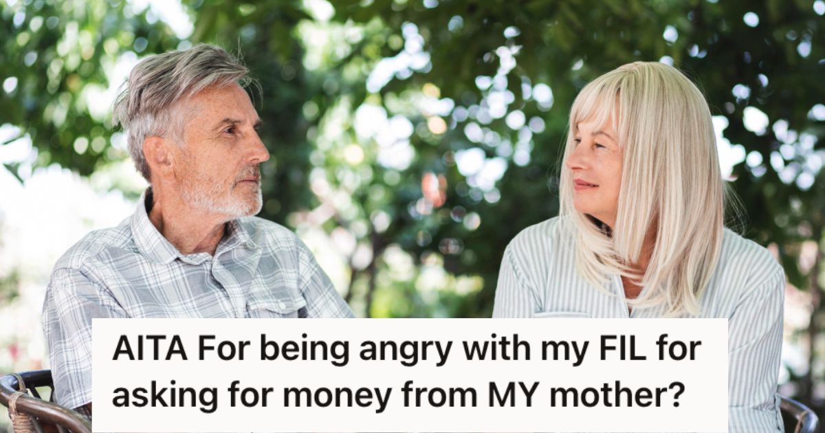 Old man talking to a woman outdoors