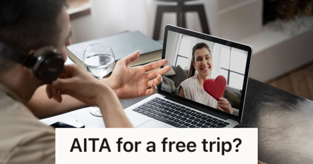 Man and woman in a long distance relationship talking on a video call