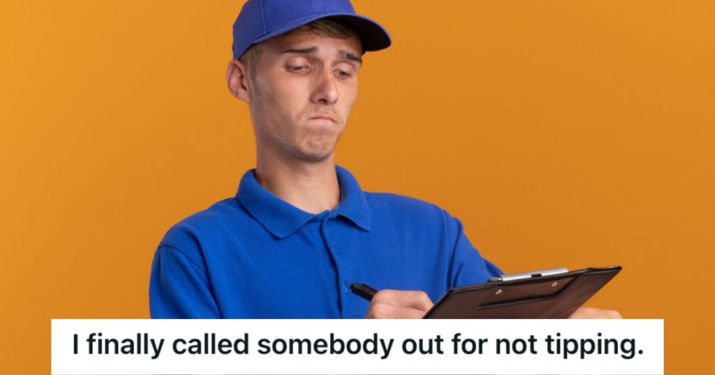Delivery man looking at a document on a clipboard