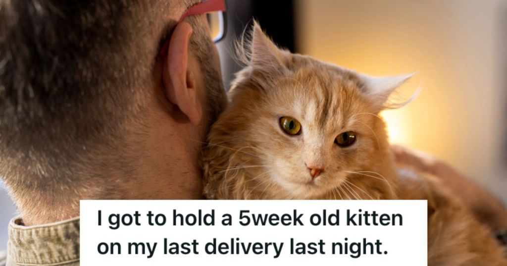 Man hugging a cute, fluffly cat over his shoulders