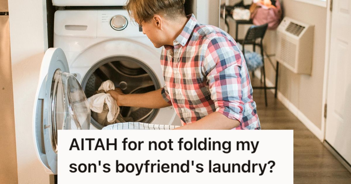 Mother Worked From Home And Often Left Laundry In Her Basket, But Her Son’s Boyfriend Got Upset When She Wouldnt Fold Their Clothes Immediately Man putting laundry in the washer