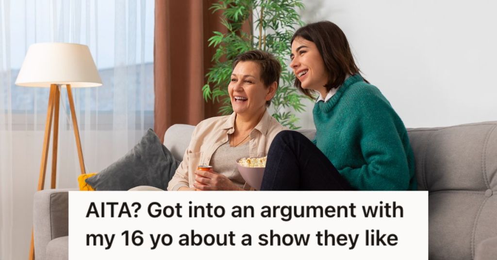 Older woman and teenager enjoying some TV with popcorn and drinks